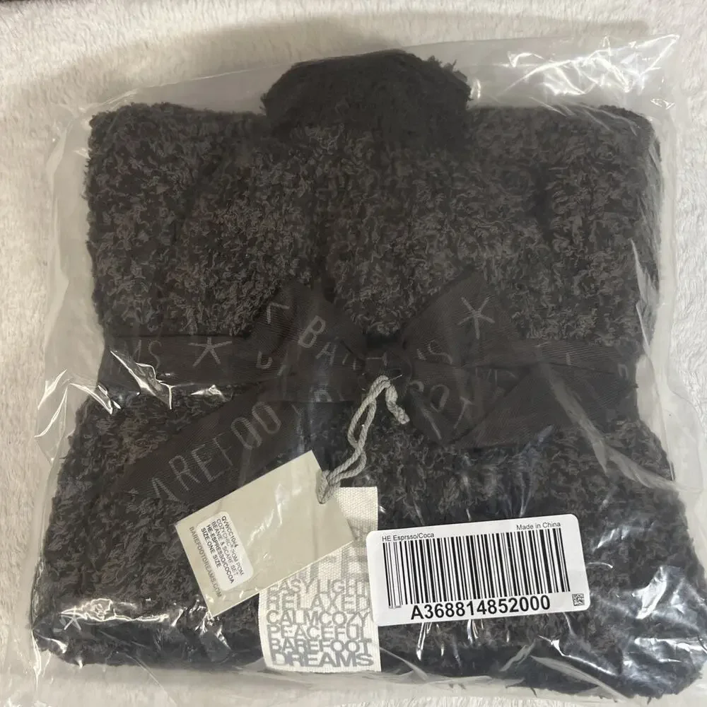 Barefoot Dreams CozyChic Beanie Pom Pom & Scarf Set Espresso Cocoa Warm Winter
